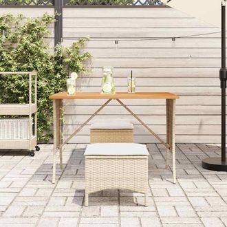 Berkfield Home Garden Table with Acacia Wood Top Beige 105x75x72 cm Poly Rattan | Size: 105 x 75 x 72 cm