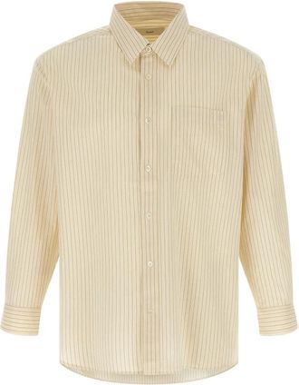 Dunst 2-Weg Oversized Gestreept Shirt - Heren - Casual Overhemden - Beige - L - Katoen - Overhemden