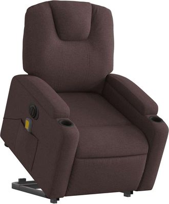 vidaXL Poltrona Alzapersona Massaggio Elettrica Marrone Scuro Tessuto - Vidaxl