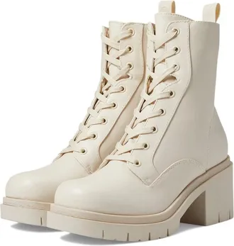 Guess Juel Boots Womens Ivory Faux Leather Lug Sole Combat Bootie Hawk2908