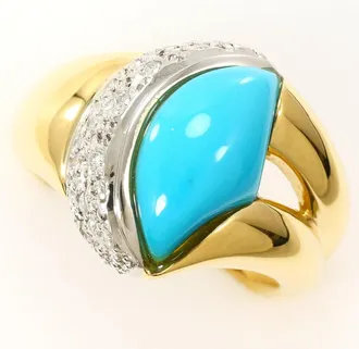 C&A Platinum Turquoise Yellow Gold Yellow Gold (18K) Platinum 900 Band Ring (Pre-Owned)