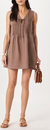 Splendid Stella Pintuck Detail Linen Minidress in Wicker Beige at Nordstrom, Size X-Small