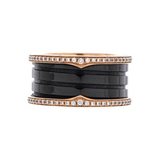 Bulgari B. Zero1 Three Band Ring 18K Rose Gold and Ceramic with Diamonds