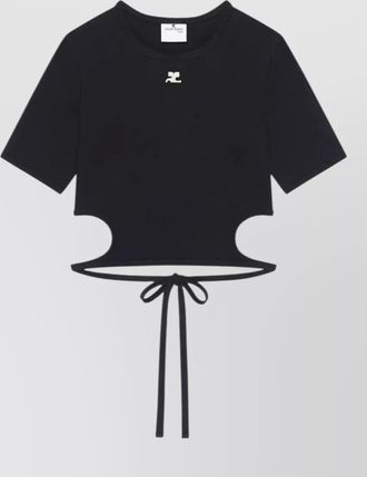 Courr&egrave;ges cropped contrast t-shirt featuring cut out ribbons