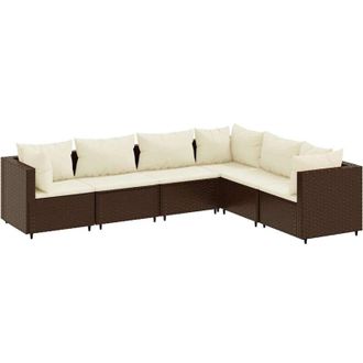 vidaXL Set Muebles De Jard&iacute;n 6 Piezas Y Cojines Rat&aacute;n Sint&eacute;tico Marr&oacute;n Vidaxl