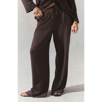 Next Crinkle Textured Wide Leg Pants in Brown at Nordstrom, Size 6 Us