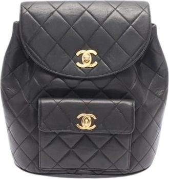 Chanel Pre-owned Vintage Rugzak - Dames - Vintage Rugzakken - Zwart - ONE Size - Leer - Vintage