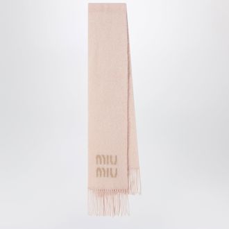Miu Miu Sciarpa in misto mohair rosa chiara con logo