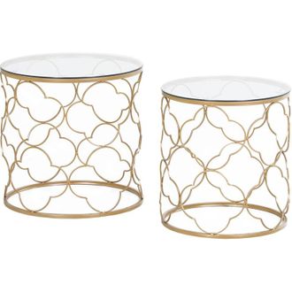 HOMCOM Homcom - Set 2 Tavolini da Salotto Art Deco Impilabili in Metallo Dorato e Vetro