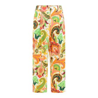 Etro Straight Trousers, female, Multicolor, 2XS, Green Cotton Trousers for Women