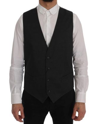 Dolce & Gabbana Mens Men Wool Vest Classic Vneck - Dark Grey Cotton - Size EU 52 (Mens)