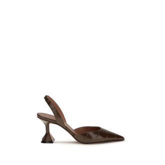 Amina Muaddi Brown Calf Leather Bos Taurus Platform Womens Pumps