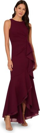 Adrianna Papell Womens Ruffle Crepe Halter Gown - Red - Size 18 UK