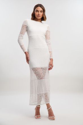 Karen Millen Womens Lace Textured Low Back Long Sleeve Midi Dress - White - Size X-Small