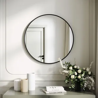 Sonni Sonni - Espejo De Ba&ntilde;o Redondo Marco De Aluminio Negro Dise&ntilde;o De Espejo Redondo Sencillo Y Luminoso 50x50cm