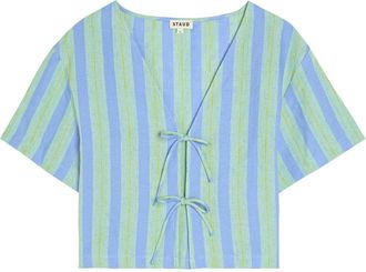 Staud Ava Striped Tie-front Linen Blouse - Light Blue - S (UK8-10 / S)