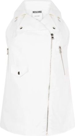 Moschino Vest met zakdetails - Dames - Bodywarmers - Wit - S - Katoen - Jassen