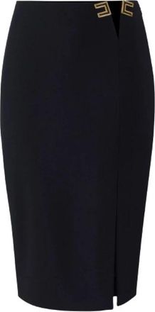 Elisabetta Franchi Rok in dubbellaagse stretch cr&ecirc;pe stof met logo details - Dames - Midirokken - Zwart - L - Leer - Rokken