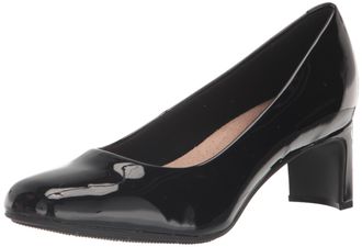 Clarks Womens Kyndall Iris Pump Shoes, Black Patent Synthetic, 9.5