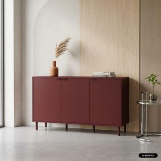 Sweeek Aparador de madera y metal con 3 puertas, 120cm, burdeos
