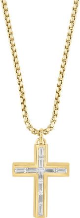 Effy Mens 14K Gold Plated Sterling Silver Zircon Cross Pendant Necklace in Yellow Gold at Nordstrom Rack