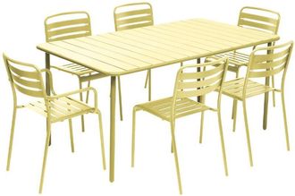 Sweeek 6-seater metal garden table with 2 armchairs and 4 chairs, Amelia, Yellow, 160x90x72.5 cm