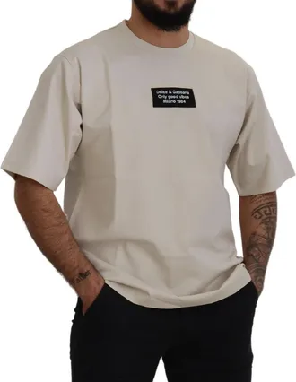 Dolce & Gabbana Ivory Cotton Ivory Printed Mens Crewneck