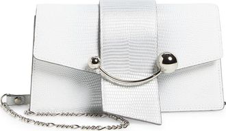 Strathberry Crescent Lizard Embossed Handbag on a Chain in Silver at Nordstrom