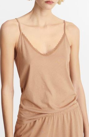 Mango Contrast Lace Sleep Camisole in Medium Brown at Nordstrom, Size Small