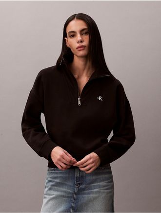 Calvin Klein Jeans Calvin Klein Womens Monogram Fleece Quarter Zip Sweatshirt - Black - XL