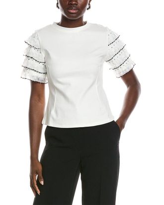 Gracia Round Neckline Tiered Short Sleeve Top