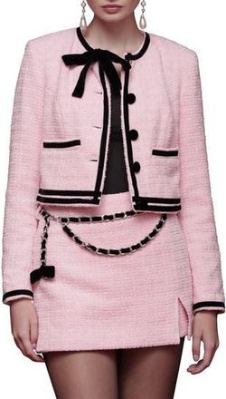 Avec Les Filles Tweed Crop Bow Trim Jacket in Candy Pink at Nordstrom Rack, Size X-Small