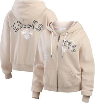 WEAR by Erin Andrews Womens WEAR by Erin Andrews Cream New York Knicks Plus Size Tonal Felt Patch Full-Zip Hoodie at Nordstrom, Size 3X