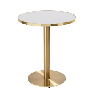 Oviala Mesa de comedor redonda 60 cm tapa blanca/plata y pata dorada