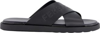 Ferragamo Zwarte Kalfsleren Sandalen met Kruisbanden - Heren - Sandalen - Zwart - 44 EU - Leer - Schoenen