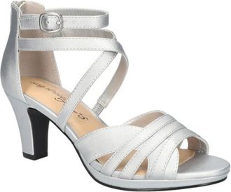 Easy Street Crissa Dress Sandals Women Silver Ankle Strap Block Heel LION858