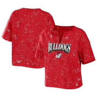 WEAR by Erin Andrews Womens WEAR by Erin Andrews Red Georgia Bulldogs Bleach Wash Splatter Cropped Notch Neck T-Shirt at Nordstrom, Size Xx-Large