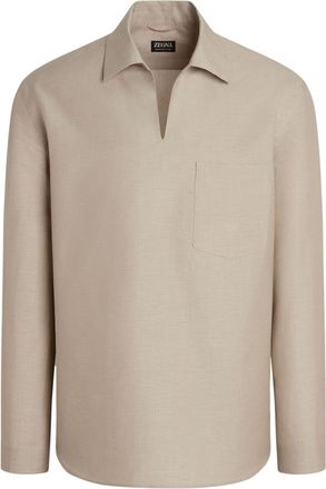 Ermenegildo Zegna crossover polo shirt - men - Linen/Flax/Cotton/Silk - M - Neutrals