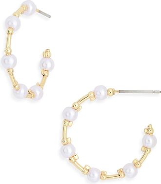 Nordstrom Rack Faux Pearl Beaded Station Hoop Earrings in White- Gold at Nordstrom Rack