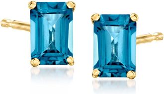 RS Pure by Ross-Simons London Blue Topaz Stud Earrings in 14kt Yellow Gold