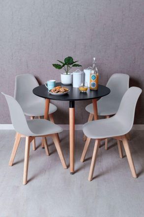 Regalos Miguel Regalos Miguel - Black Friday - Conjunto Mesa Tower Redonda 80 Cm Negra Y Pack 4 Sillas Kelen - Gris