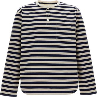 Junya Watanabe White Striped Buttons Boxy Cotton T-Shirt