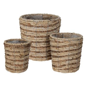 Mobili Rebecca Mobili Rebecca - Rebecca Mobili Maceta Para Plantas Set De 3 Cestas Forradas De Paja De Ma&iacute;z Marr&oacute;n