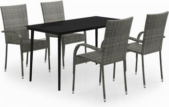 vidaXL Juego De Comedor Para Jard&iacute;n 5 Piezas Con Cojines Gris Y Negro Vidaxl