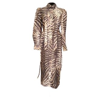 Zimmermann Zebra-Print Midi Shirt Dress in Brown Silk