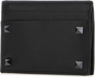 Valentino Garavani Mens Black Leather Rockstud Card Holder Nero Portafogli Wallet