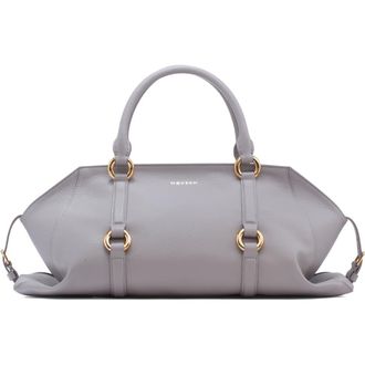 Alexander McQueen Medium Farringdon Leather Satchel in Grey/Gold at Nordstrom