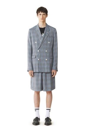 Lanvin Double-Breasted Jacket In Viscose in Checkered, Pale Blue at Nordstrom, Size 50 It