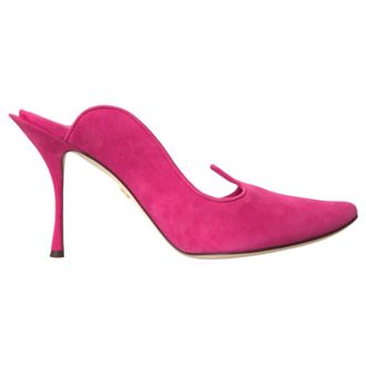 Dolce & Gabbana Fuchsia Suede Leather Mules Sandals Womens Shoes
