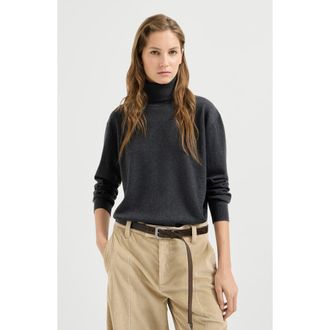 Brunello Cucinelli Cashmere turtleneck sweater with monili in Dark Grey at Nordstrom, Size Xxx-Large